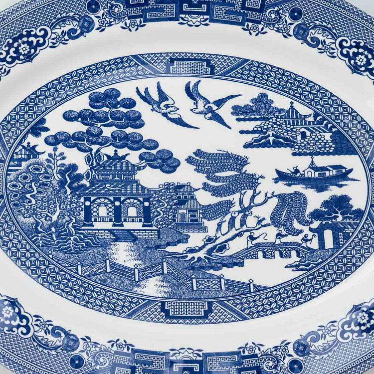 Овальная сервировочная тарелка Голубая ива, L Blue Willow Oval Serving Plate Large