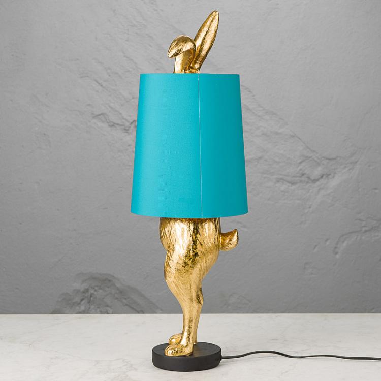 Настольная лампа Робкий кролик с бирюзовым абажуром, M Table Lamp Hiding Bunny Gold Turquoise