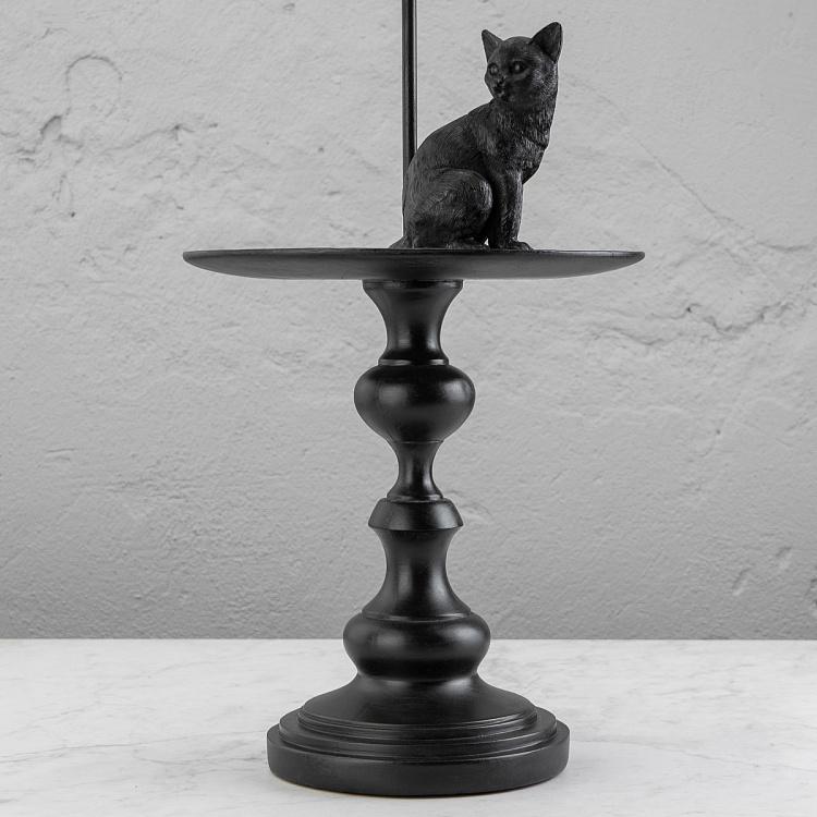Настольная лампа с белым абажуром Кошка на столике Cat On Stand Table Lamp With White Shade