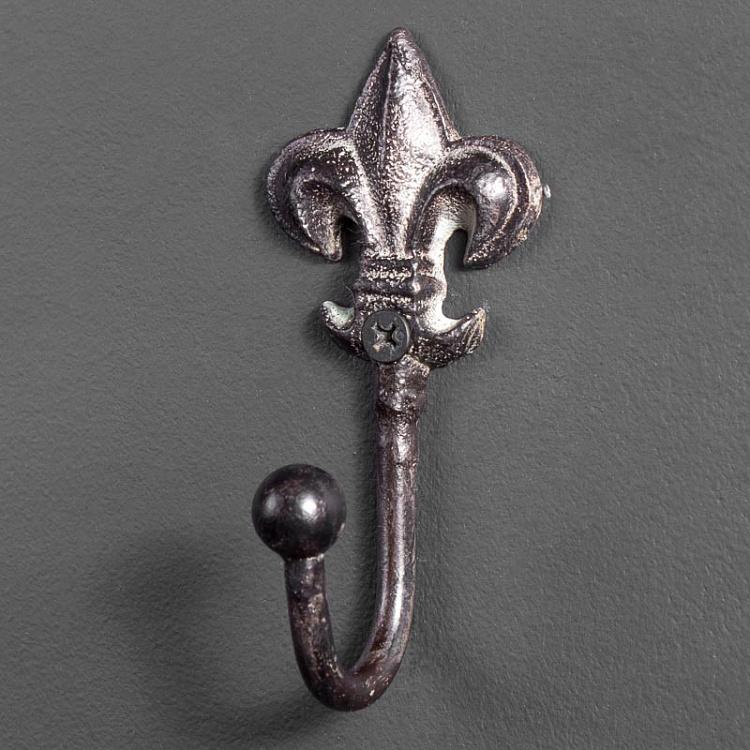 Однорожковый крючок Королевская лилия из состаренного железа, XS Mini Hook Fleur De Lis Iron Antic