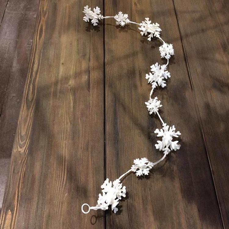 Гирлянда Белые снежинки с блёстками 2 Glitter Snowflake Garland White 90 cm
