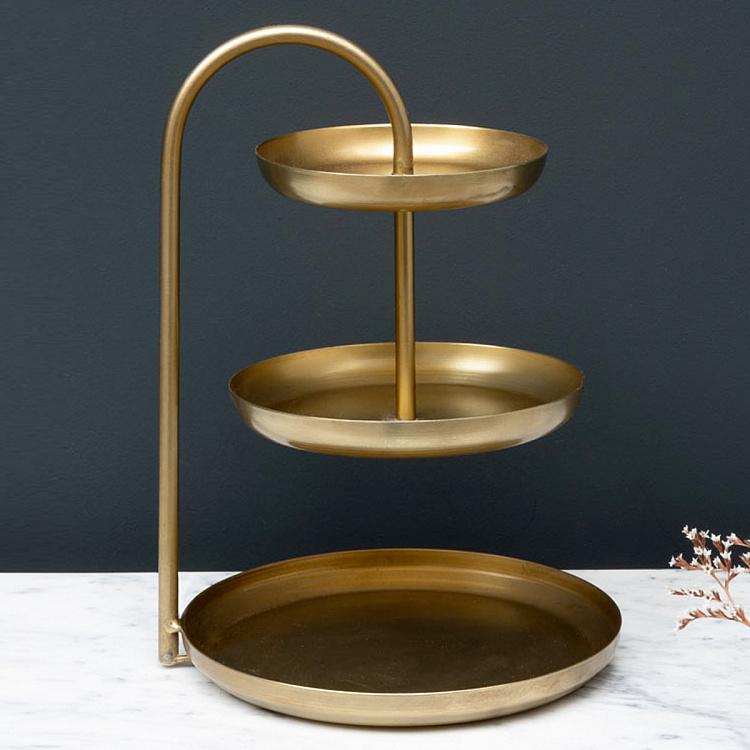 Трёхуровневая сервировочная подставка-тортовница латунная с патиной Cake Stand Brass Patina