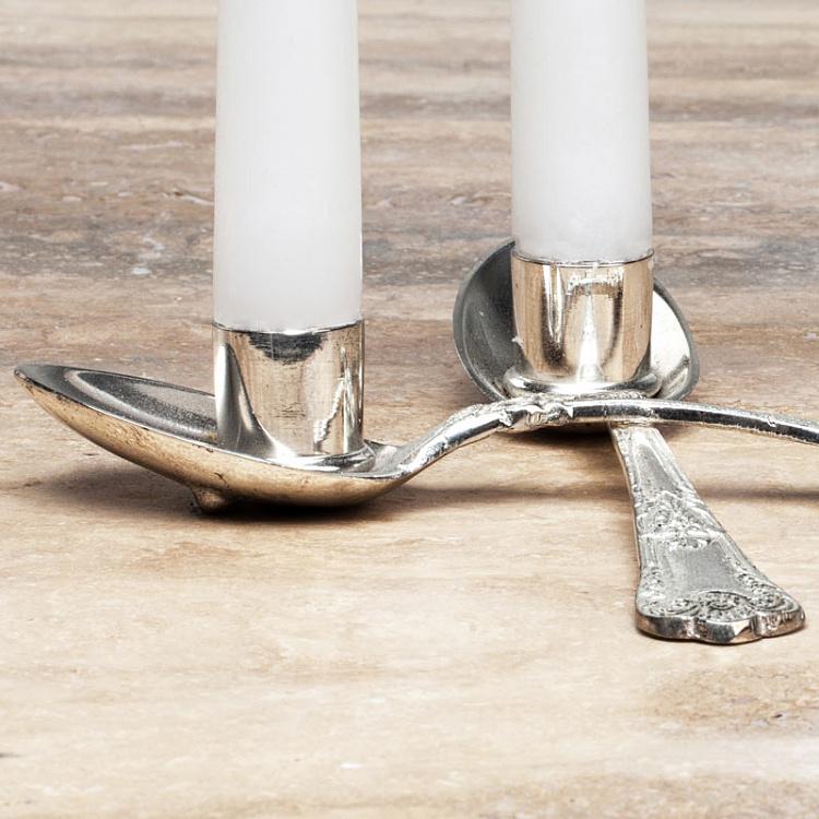 Подсвечник Две столовые ложки Candle Holder 2 Spoons Design Silver Plated