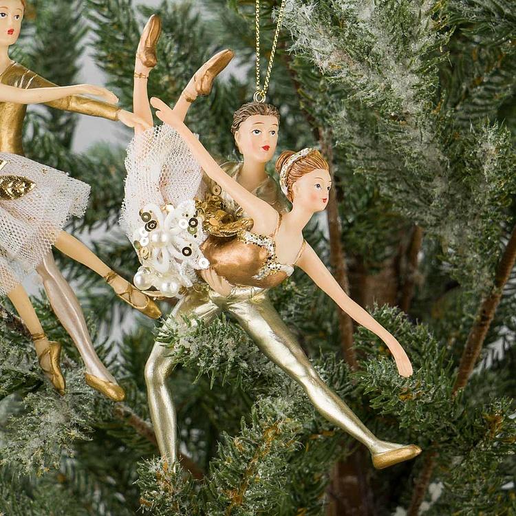 Набор из двух ёлочных игрушек Балетные дуэты Set Of 2 Tulle Pearl Ballet Couples White Gold 15 cm