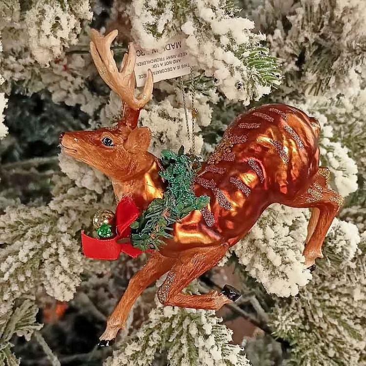 Набор из двух ёлочных игрушек Олени в прыжке дисконт1 Set Of 2 Glass Jumping Xmas Deers Brown 17,5 cm discount1