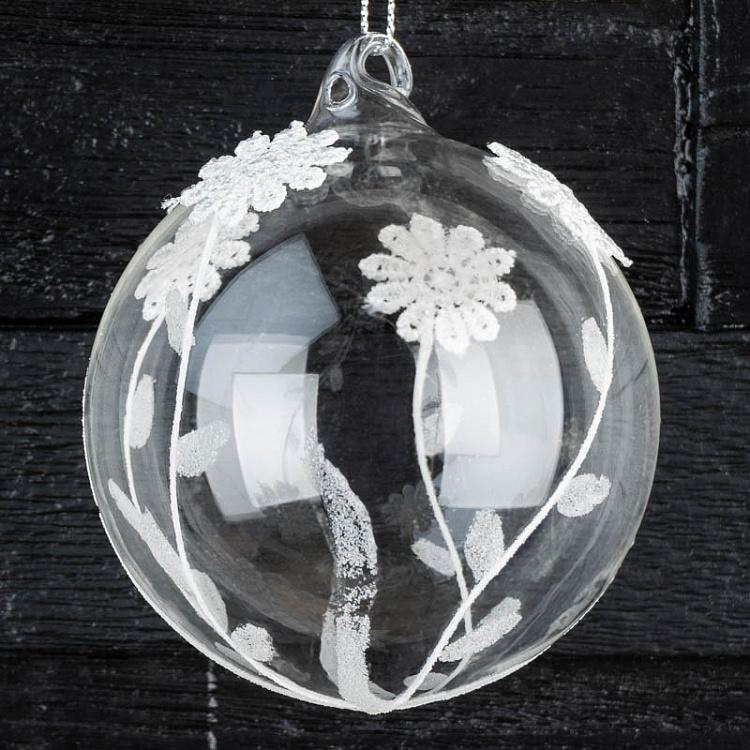 Ёлочный шар c цветочным орнаментом Glass Flower Ball Clear 8 cm