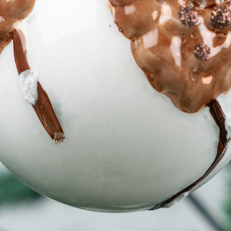 Белый ёлочный шар с коричневыми шишками Glass 3D Cone Ball 1 White/Brown 8 cm