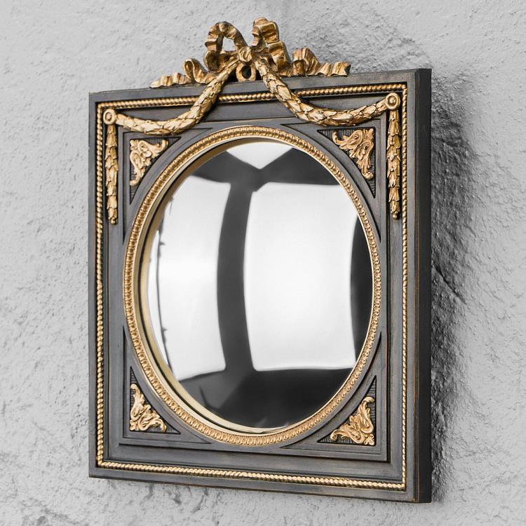 Выпуклое зеркало в чёрной квадратной раме с гирляндой Square Convex Mirror With Garland Black