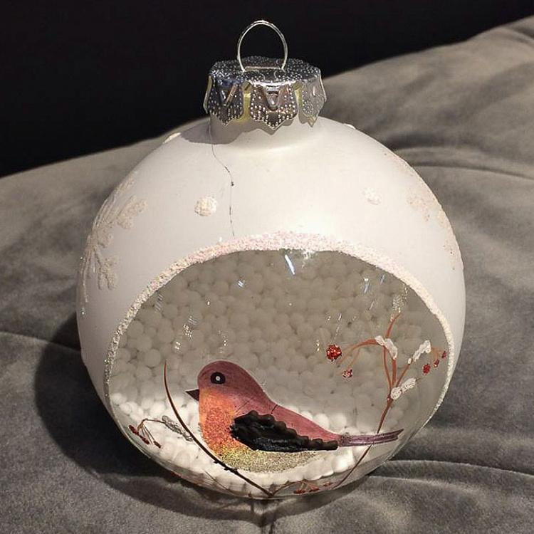Ёлочный шар с птичкой дисконт Glass Bird Ball 2 White/Clear 9 cm discount