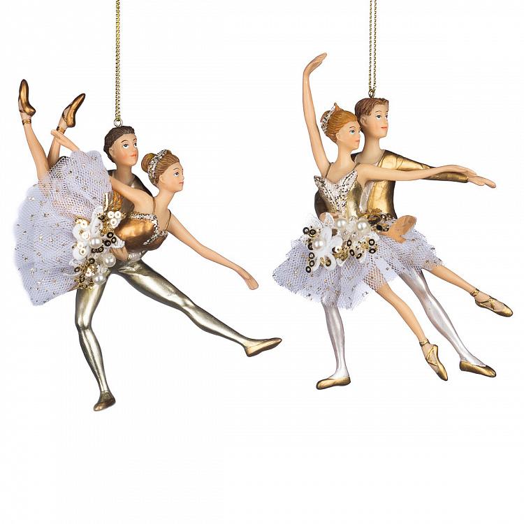 Набор из двух ёлочных игрушек Балетные пары Set Of 2 Tulle Pearl Ballet Couple White Gold 15 cm