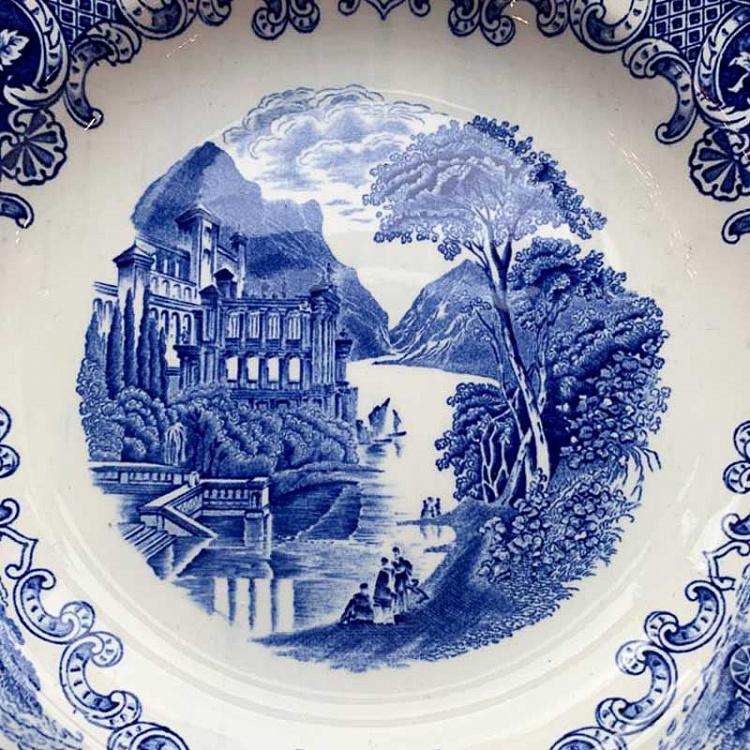 Винтажная тарелка белая с голубым мотивом 15, L Vintage Plate Blue White Large 15