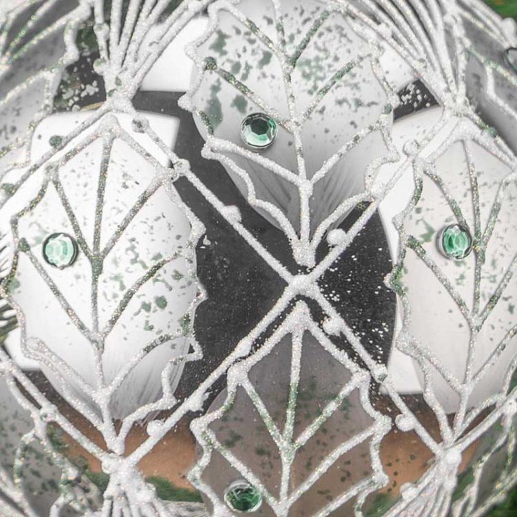 Набор из трёх ёлочных шаров Листва Set Of 3 Glass Leaf Net Ball And Drops Green/White 10 cm