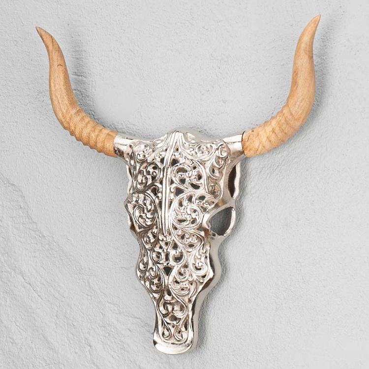 Настенное украшение Искусственный череп быка с гравировкой Wall Skull Bull Engraved