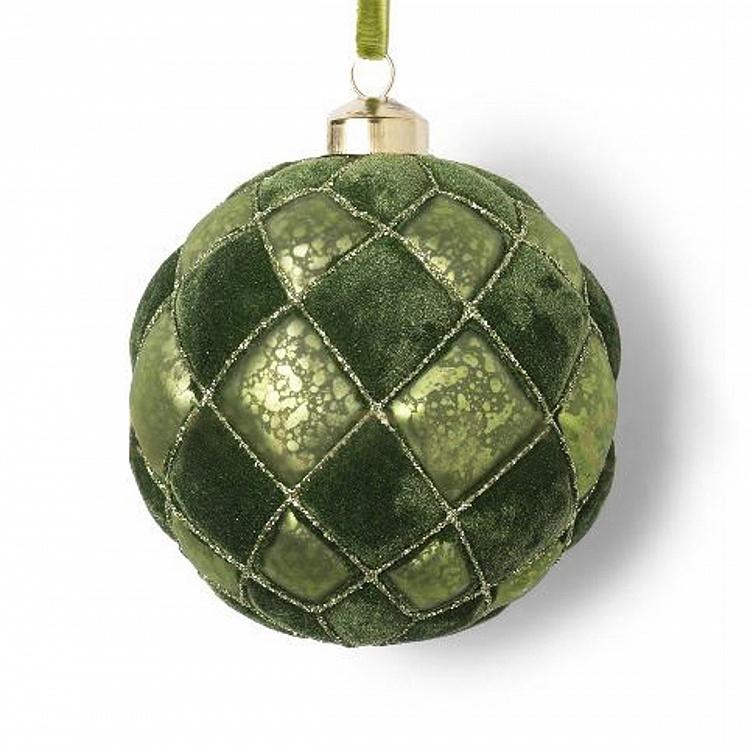 Ёлочная игрушка Зелёный шар с бархатными клетками Velvet Cells Ball Green 10 cm