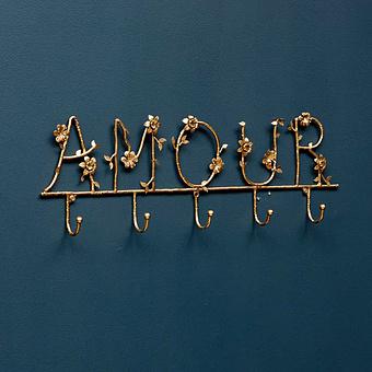 Amour With Flowers Wall Coat Rack 5 Hooks