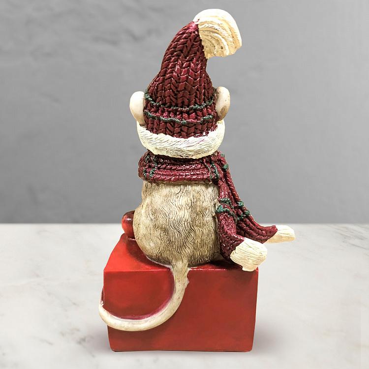 Новогодняя фигурка Мышка на календаре дисконт Xmas Mouse On Calendar Red 14,5 cm discount