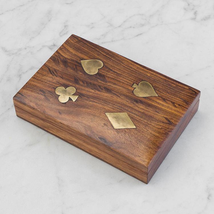 Деревянная шкатулка с двумя колодами игральных карт и костями Wooden Box With 2 Card Games And Dices