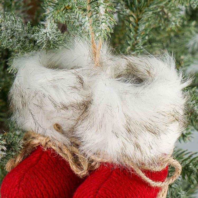 Ёлочная игрушка Валенки Деда Мороза Christmas Tree Decoration Red Boots Trimmed With Fur 12 cm
