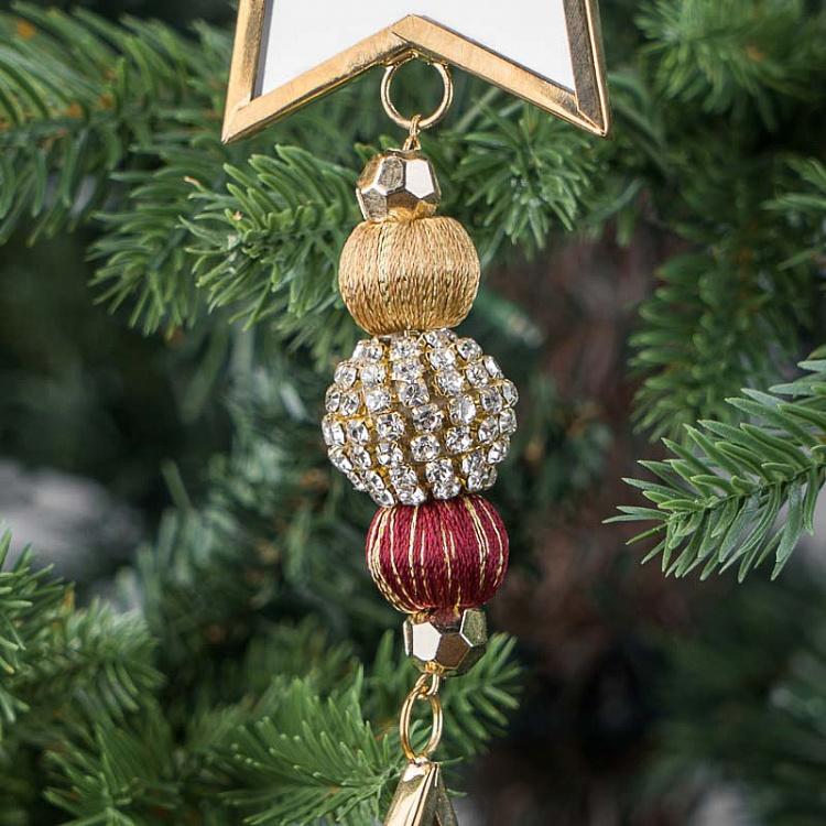 Новогодняя подвеска Зеркальная звезда с кисточкой Glass Star Pendant With Tassel Gold 34 cm