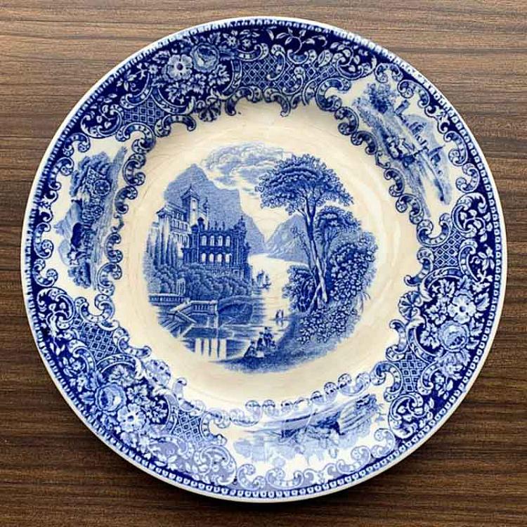 Винтажная тарелка белая с голубым мотивом 3, M Vintage Plate Blue White Medium 3