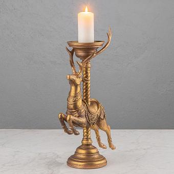 Antique Carousel Deer Candle Holder Gold