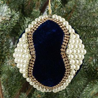 Velvet Ball With Pearls Blue 10 cm