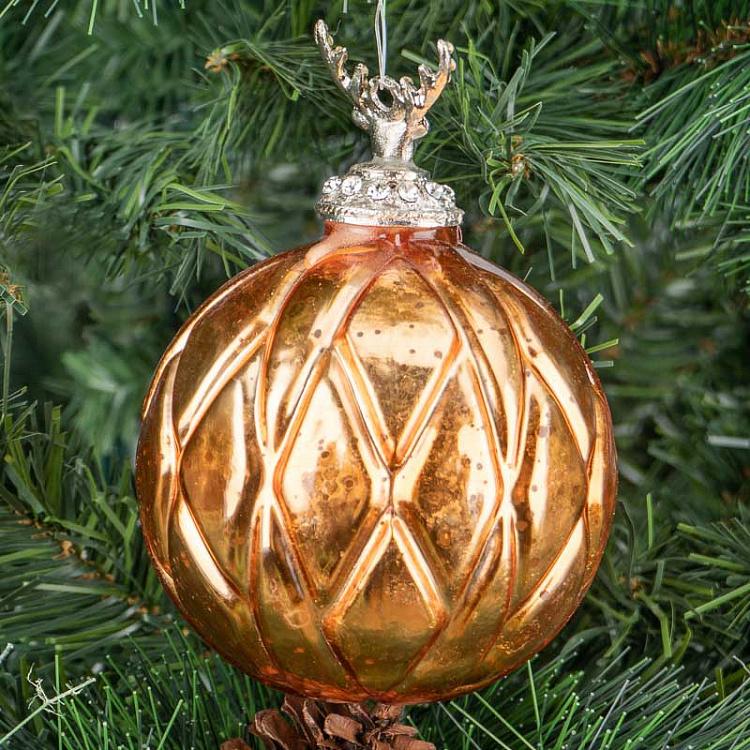 Золотой ёлочный шар с головой оленя Glass Deer Head Ball Gold 11 cm