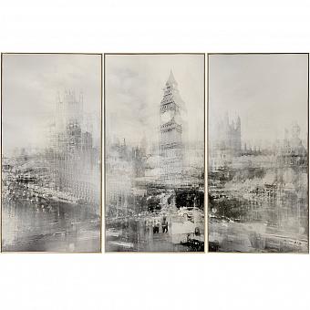 Модульная картина-принт Set Of 3 Prints With Gold Frame Foggy City