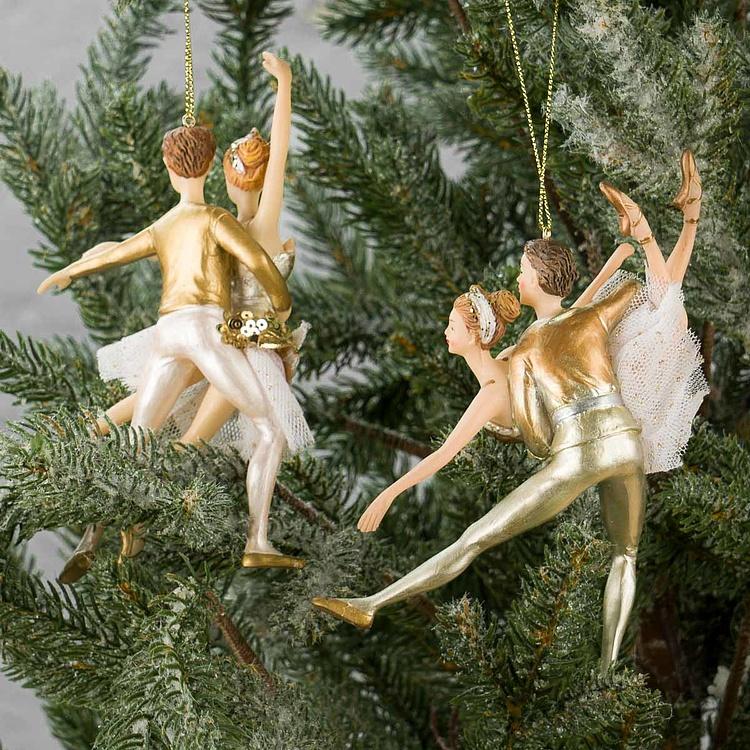 Набор из двух ёлочных игрушек Балетные дуэты Set Of 2 Tulle Pearl Ballet Couples White Gold 15 cm