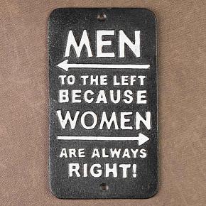 Plaque Murale En Metal Men To The Left Because Women Are Always Right