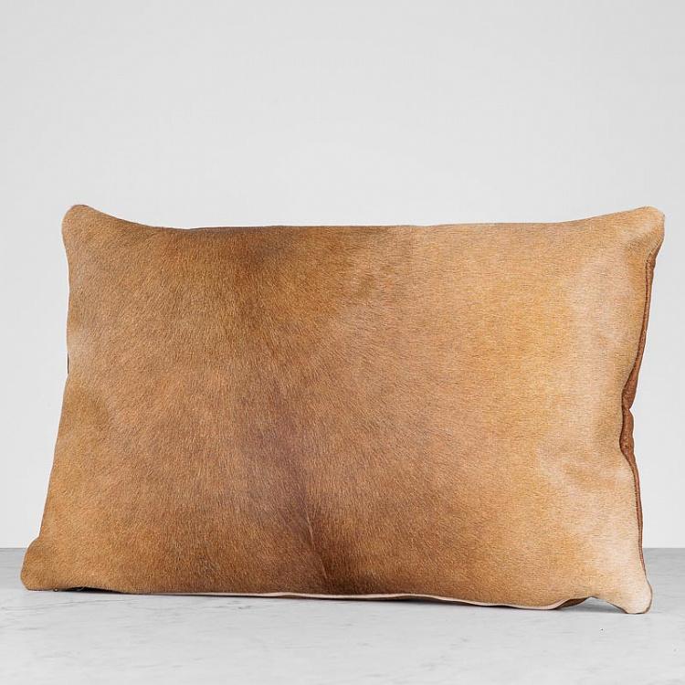 Декоративная подушка из коричнево-белой шкуры коровы и кожи Сафари Натмег Moo Cushion, Moo Brown and White and Safari Nutmeg