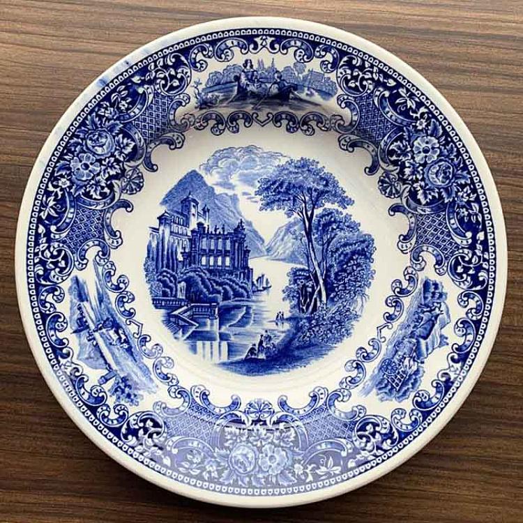 Винтажная тарелка белая с голубым мотивом 5, L Vintage Plate Blue White Large 5
