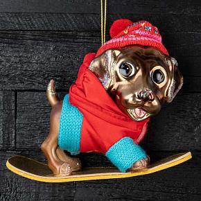 Glass Snowboard Dog Red 15 cm