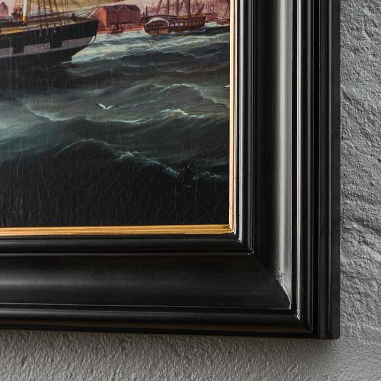 Картина маслом в чёрно-золотой раме Мореплавание 2 Shipping Scene 2, ANTB Frame