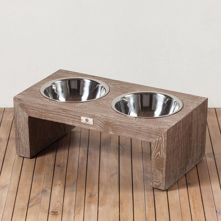 Двойная миска для корма Милано из выбеленного дуба, L Pet Feeder Double Milano Large, Burnt Oak
