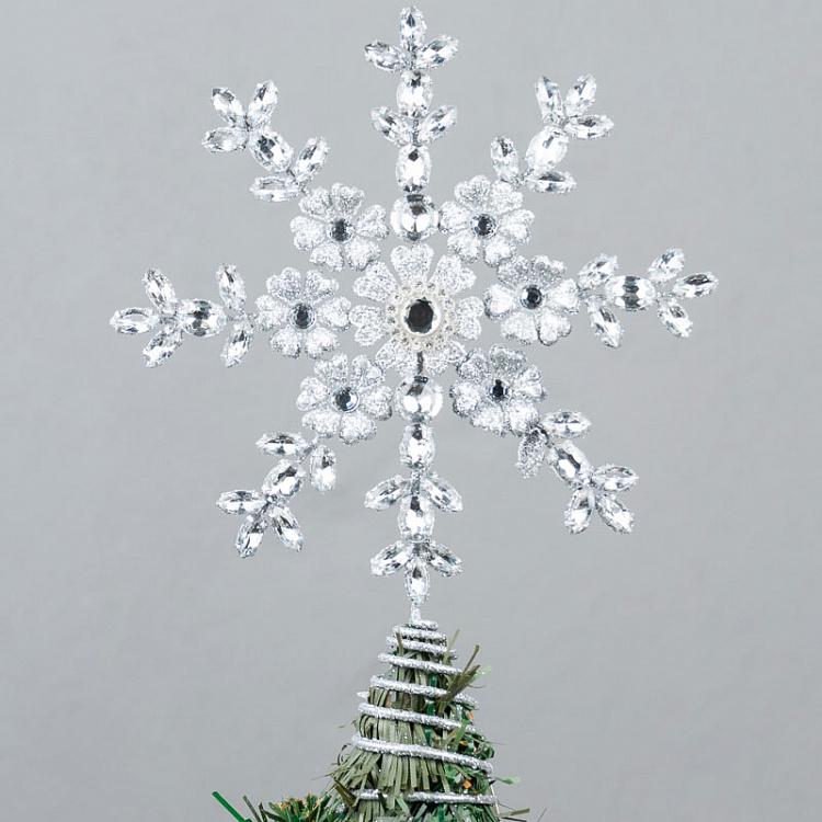 Верхушка на ёлку Снежинка из цветов Wire Jewel Flower Snowflake Topper Silver 23 cm