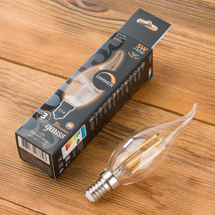 Филаментная светодиодная диммируемая лампа Свеча на ветру 5W E14 LED Filament Candle E14 5W Dim