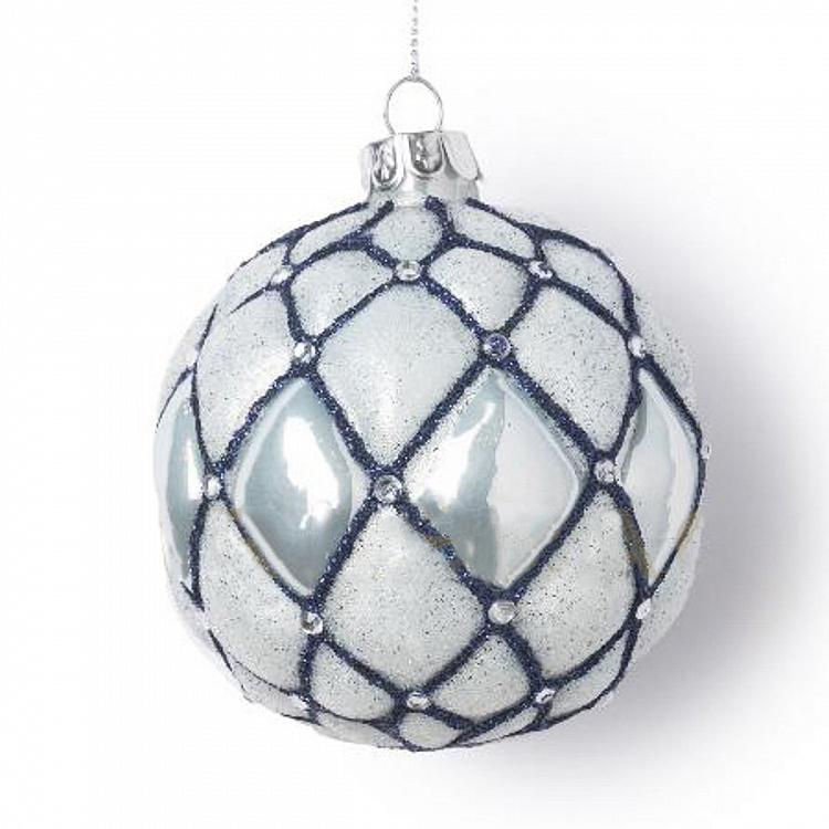 Ёлочная игрушка Голубой шар с сетчатым узором и бусинами Mesh And Beads Ball Blue 8 cm