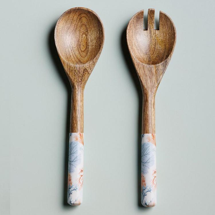 Набор из двух салатных ложек Кораллы Set Of 2 Salad Servers Coral Mango Wood