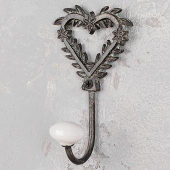 Small Hook Heart With Porcelain Knob Iron Antic