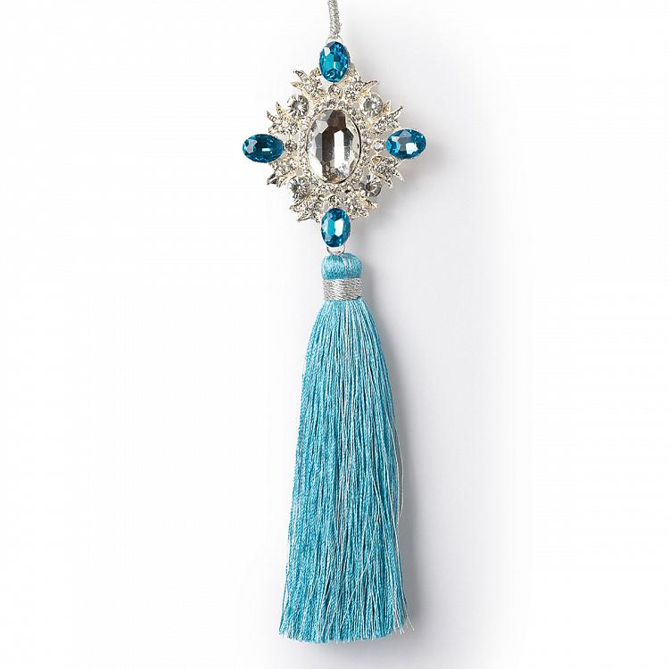 Silver-Blue Rhinestones Pendant With Tassel 20 cm