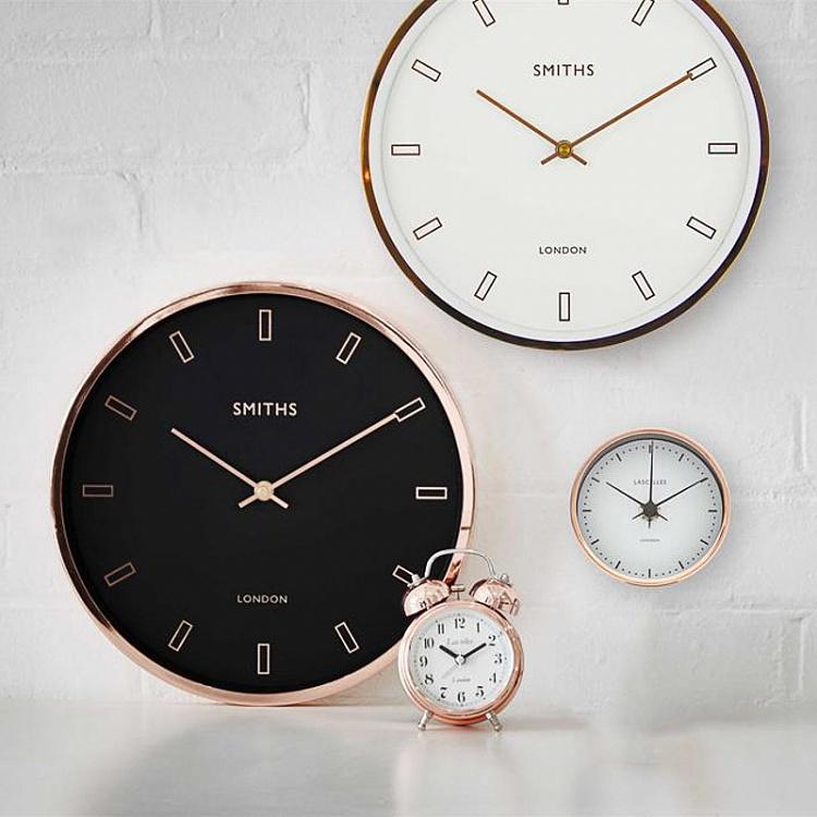 Современные настенные часы цвета розовое золото с черным циферблатом Смитс Modern Rose Gold Case Black Dial Smiths Wall Clock