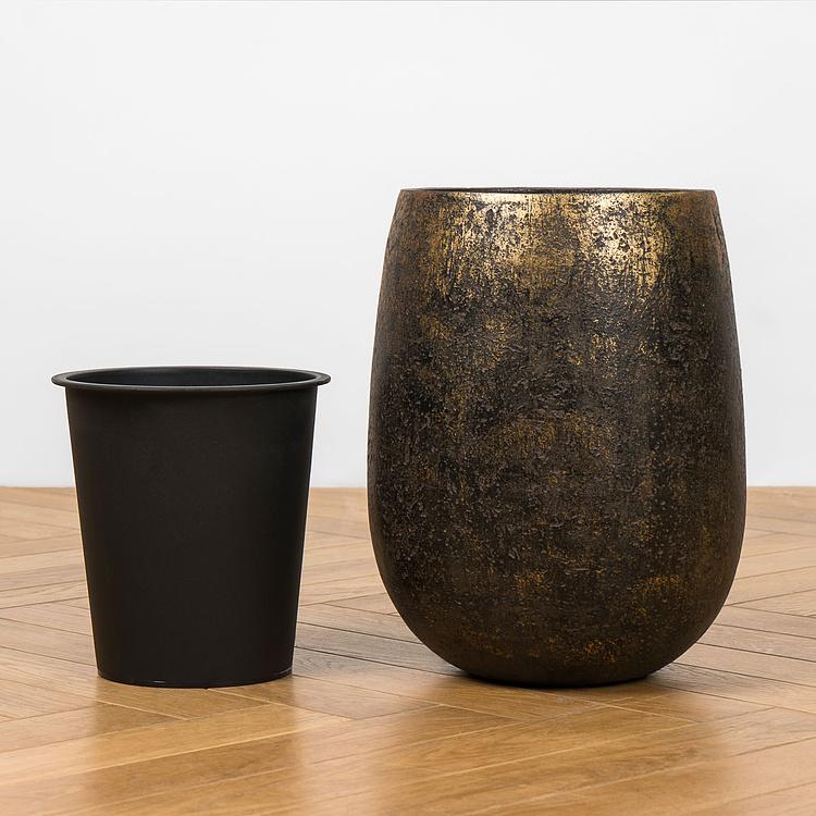 Кашпо Effectory Metal Bowl Rounded Pot Rough Gold Patina Small - ракурс 5