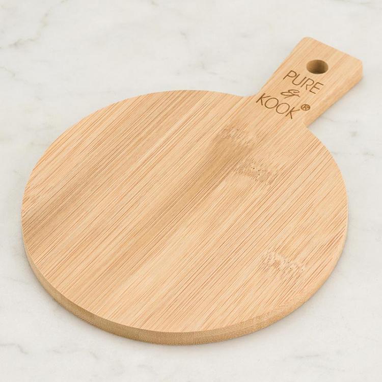 Круглая разделочная доска с ручкой Round Bamboo Board With Handle