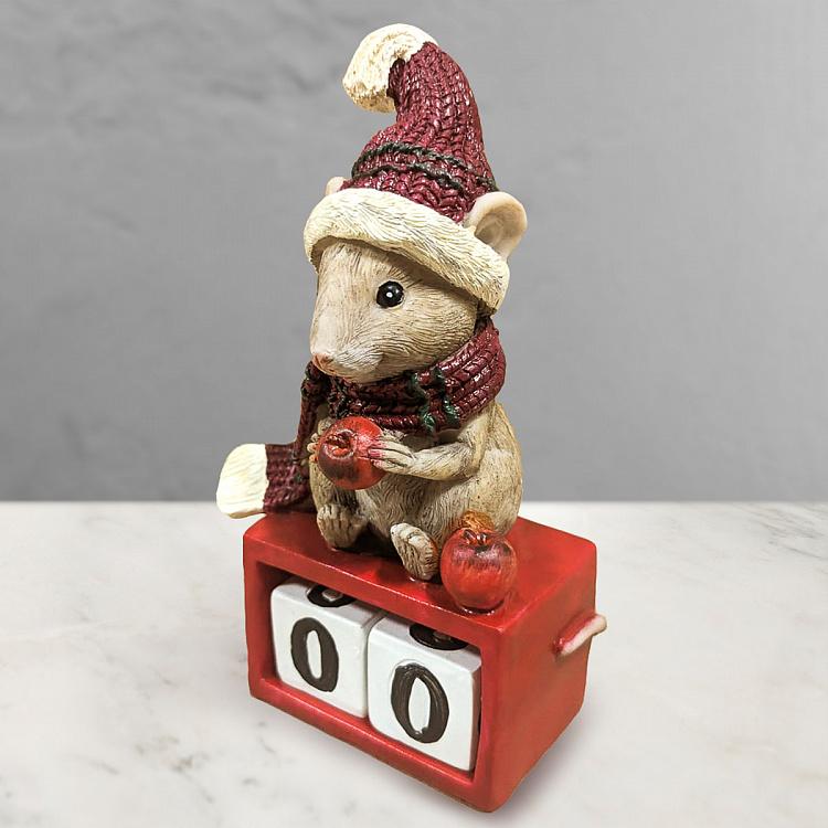 Новогодняя фигурка Мышка на календаре дисконт Xmas Mouse On Calendar Red 14,5 cm discount