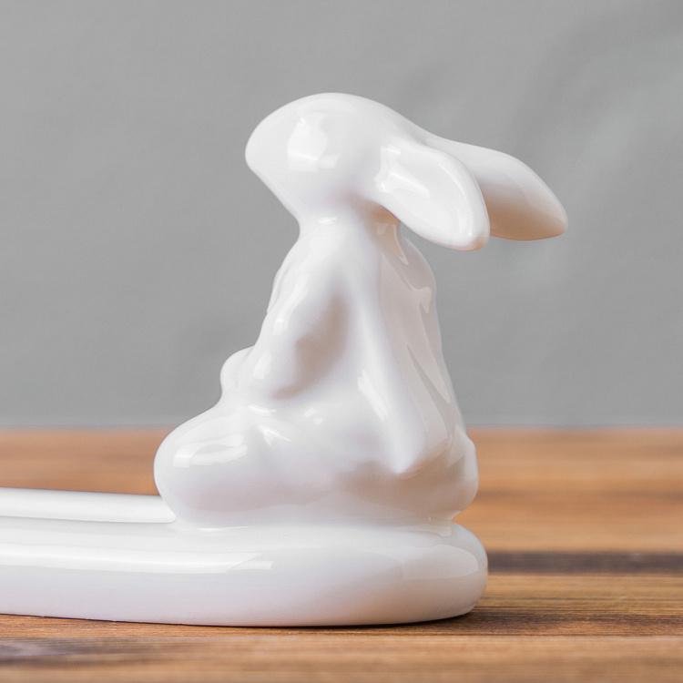 Белая подставка для благовоний Медитирующий кролик Meditating Rabbit Incense Stand White