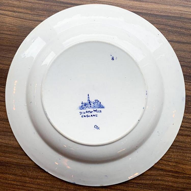 Винтажная тарелка белая с голубым мотивом 6, M Vintage Plate Blue White Medium 6