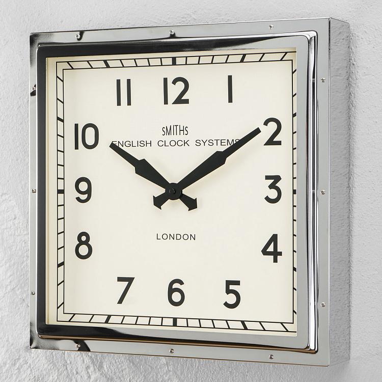 Хромированные квадратные настенные часы Смитс Chrome Square Smiths Wall Clock