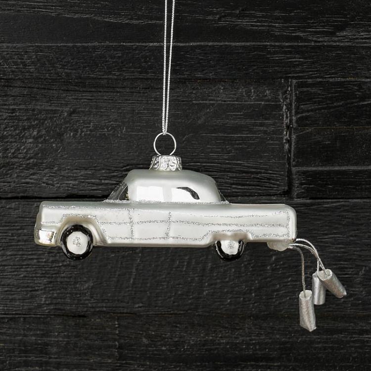 Ёлочная игрушка Машина молодоженов Glass Hanger Just Married Car White 10 cm