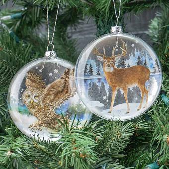 Set Of 2 Glass Deer And Owl Disces White/Brown 11 cm